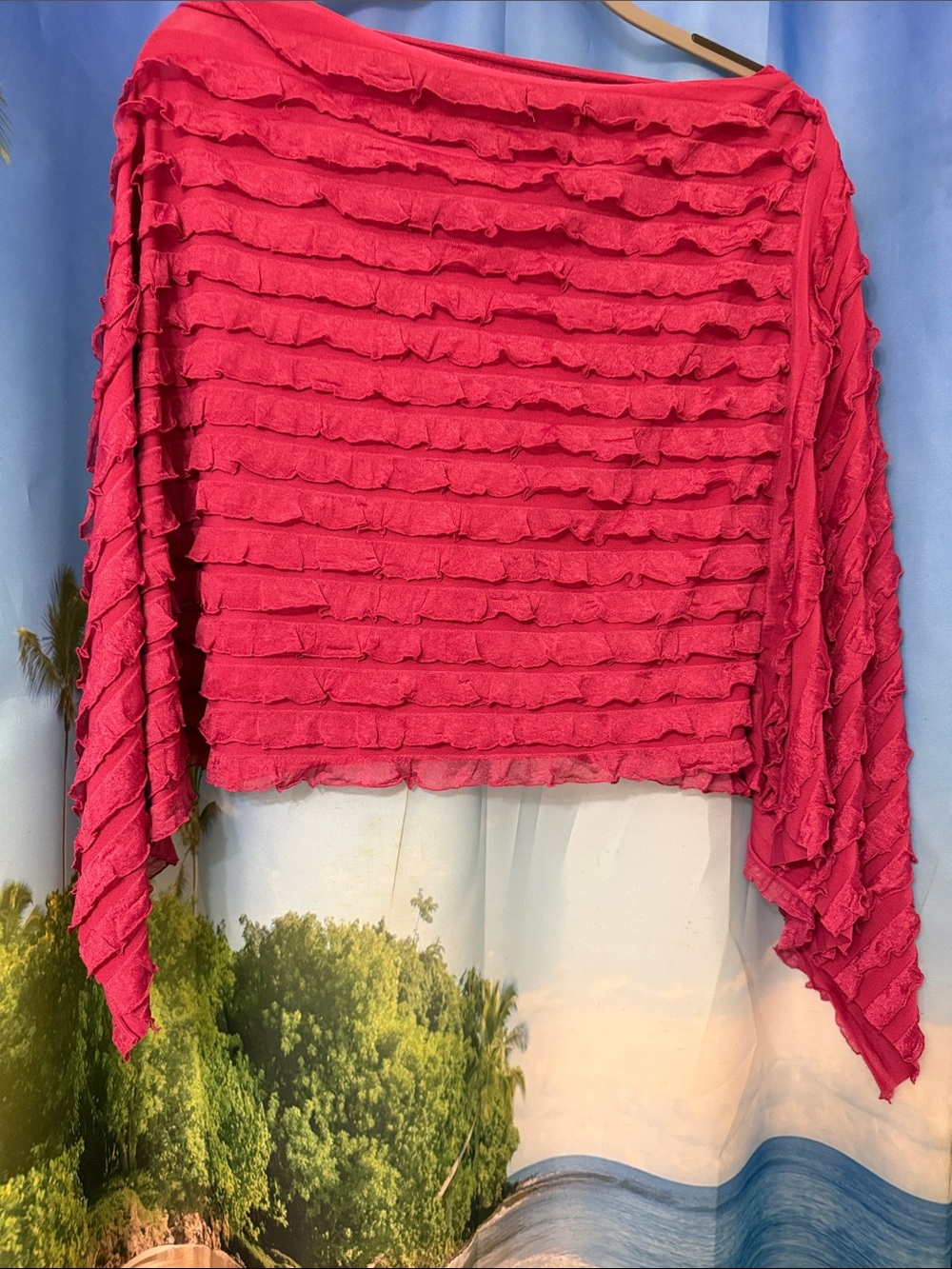 Women's Pink Ruffled Versatile Poncho - Picture 8 of 8